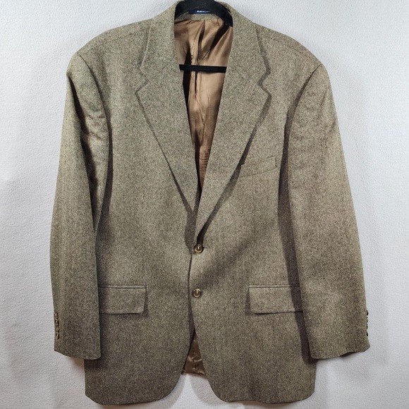 Ralph Lauren Blazer Mens‎ 44R Brown Herringbone Tweed Silk Wool Two Button Lined